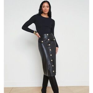 Luxury, faux, leather midi skirt